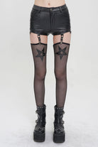 Black Faux Leather Pentagram With Stockings Women's Punk Shorts