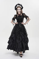 Black Women's Gothic Cross Rose Beaded Long Skirt Gorgeous Skirt