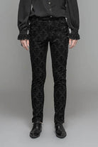Black Party Court Flocking Patterned Gothic Mens Pants
