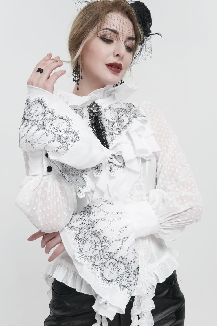 White Floral Embroidered Lace Women's Gothic Gloves