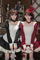 [Liya] Square Collar Long Lantern Sleeves Multi-Layered Ruffled Classic Elegant Lolita Dress 2 Colors (Black, Red)