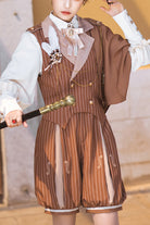 Brown Stripe Violin Print Ouji Lolita Set