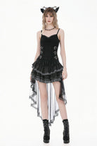 Black Women's Gothic Vintage Multi-Layered Buckled Straps Sheer Lace Patchwork Tank Top