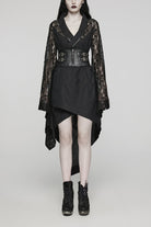 Black Irregular Hem Skull Print Hollow Stitching Womens Steampunk Kimono Dress
