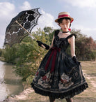 Nightingale and Rose - Classic Lolita Chiffon Dress, Rose & Birdcage Print