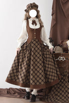 Brown [Broken Pocket Watch] Printed Detective-Style Classic Lolita Full Skirt