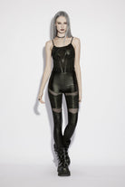 Black Off Shoulder Spliced Slim Mesh Eyelet Women's Punk Cool Corset
