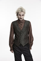 Black V Collar Jacquard Slim Men's Gothic Retro Vest