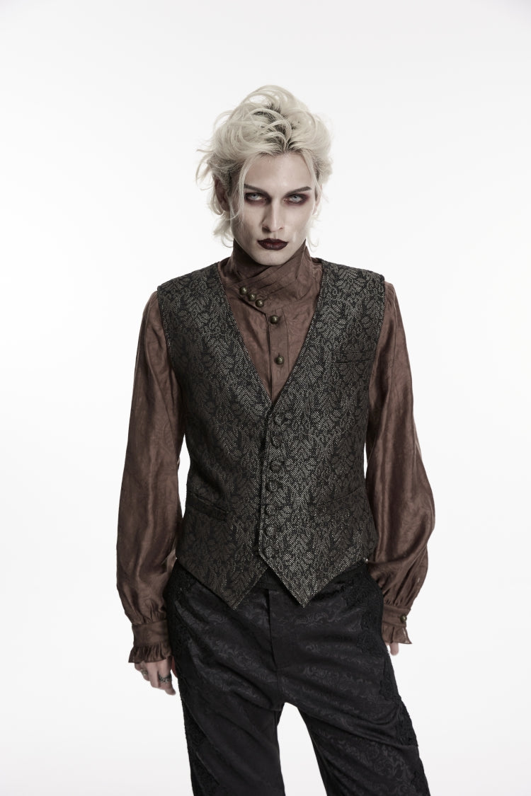 Black V Collar Jacquard Slim Men's Gothic Retro Vest