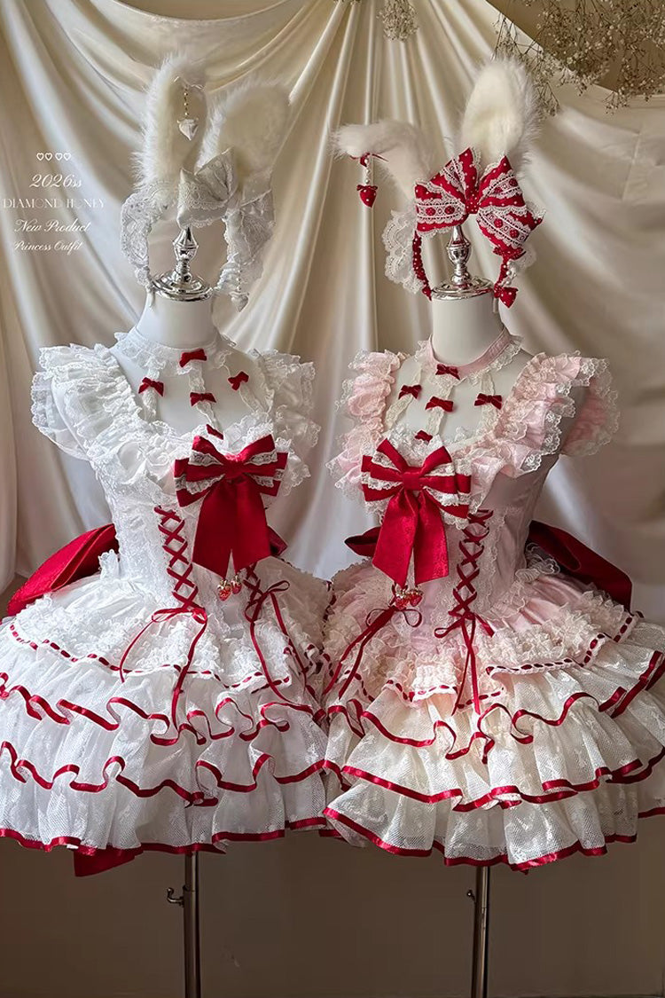 [Cupid Strawberry] Sleeveless Triple-Layered Ruffled Bow Princess Ballet Sweet Lolita Dress 2 Colors