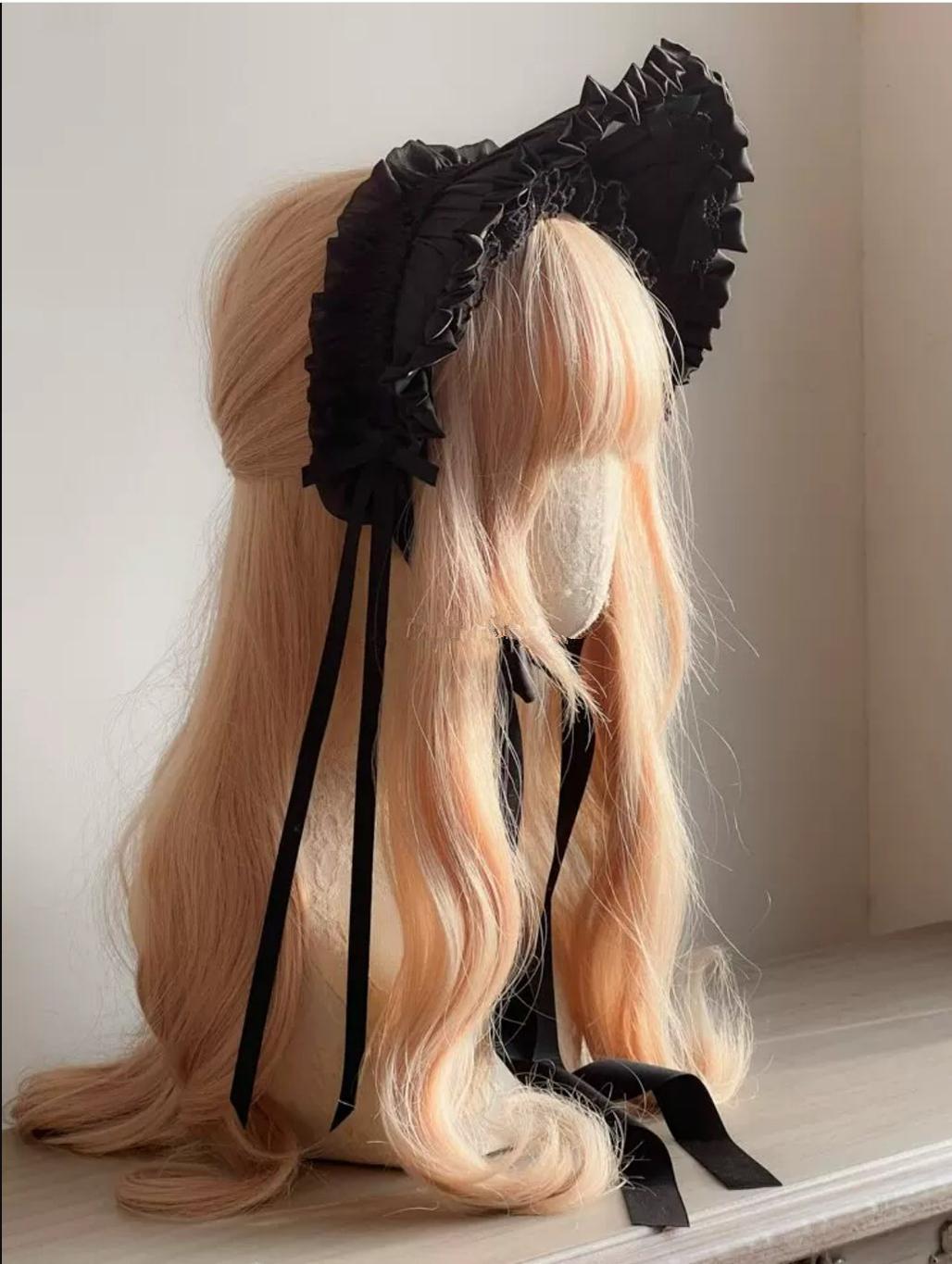 Elegent Lolita Bonnet Black Ribbon BNT