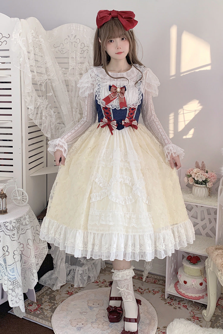 Snow White Ruffle Bowknot Lace Sweet Lolita Jsk Dress 2 Version