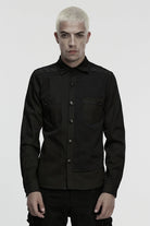 Black Lapel Collar Long Sleeves Ripped Men's Punk Blouse