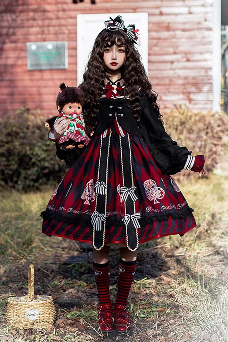 Black/Red Heart Print Bowknot Sweet Princess Alice Lolita Jsk Dress