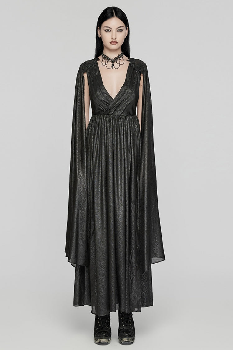 Black V Collar Lace-Up Plunging Ball Gown Women's Gothic Dress