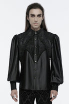 Black Long Puff Sleeves Spliced Lace Men's Gothic Shirt