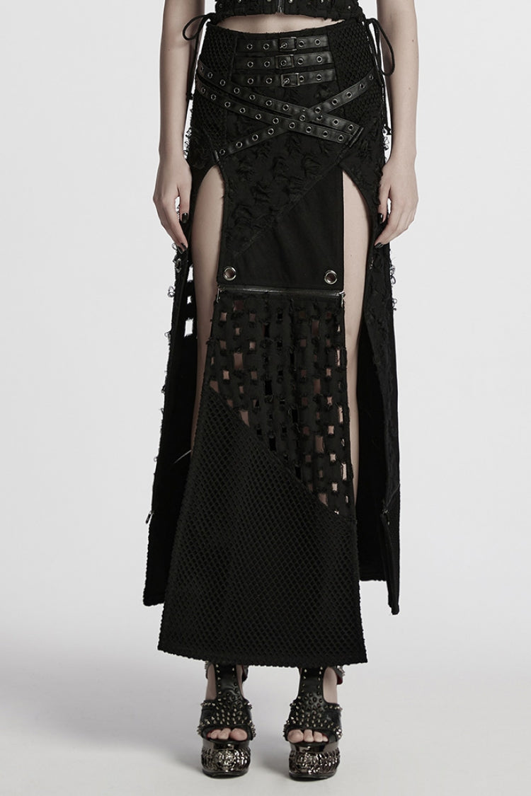 Black Ripped Detachable Side Slit Women's Punk Skirt