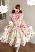 Pink/Yellow Doll Multi-Layered Ruffle Bowknot Lace Sweet Lolita Dress