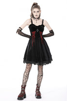 Black/Red Cross Lace-Up Strappy Women's Gothic Velvet Slip Dress