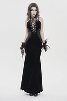 Black Off Shoulder Sleeveless Hanayome Spliced Lace-Up Slim Pleated Women's Gothic Jsk Dress