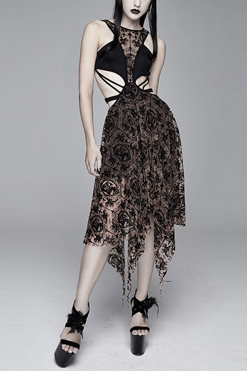 Steampunk Semilucent Hollow Out Sleeveless Sexy Womens Mesh Dress