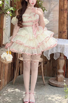 Pink/Beige Ballerina Style Bowknot Slim Fluffy Princess Sweet Lolita Tiered Dress