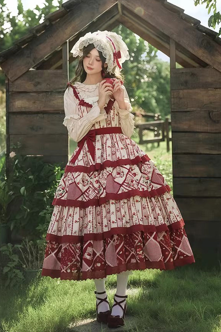 Red Multi-layer Sunflower Print Ruffle Embroidery Sweet Chinese Style Lolita Jsk Dress