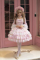 Pink [Candlelight Elegance] Long Trumpet Sleeves Multi-Layered Ruffle Bowknot Lace Sweet Elegant Lolita Dress