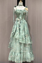 Green [Forest Garden] Print Ruffle Bowknot Sweet Lolita Jsk Long Dress