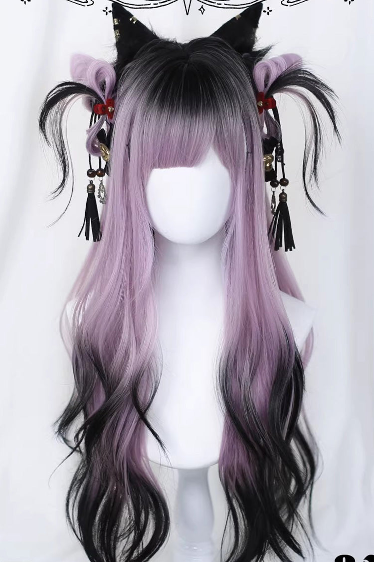 Black/Purple Ombre Blunt Bangs with Curls Sweet Lolita Wig