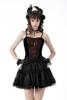 Dark Red Cross Shoulder Straps Jacquard Lace-Up Women's Gothic Overbust Corset