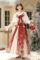 Red/White Lapel Collar Long Sleeves High Waisted Jacquard Print Embroidery Pleated Women's Chinese Style Gorgeous Hanfu Dress Set