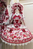 Red [Sweet Berry Bunny Bear] Printed Bow Lace Lace-Up Sweet Lolita Jsk Dress