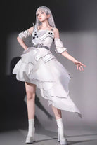 White [Silver Wings] Stand Collar Irregular Asymmetric Futuristic Style Punk Lolita Jsk Dress Set