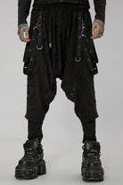 Black Ripped Men's Punk Sagging Pants with Straps