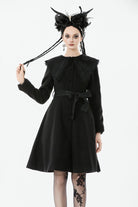 Black Floral Embroidered Peter Pan Collar Long Sleeves Bowknot Women's Gothic Coat