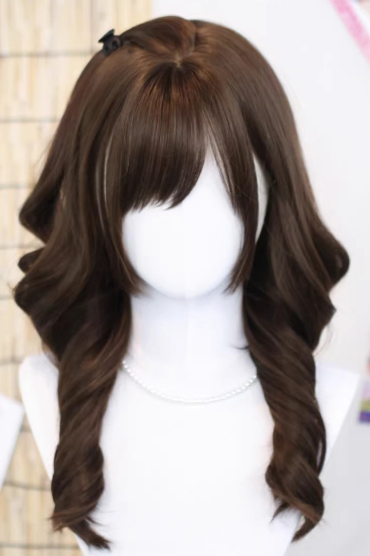 Chocolate Brown ¡°Soft Weave¡± Sweet Japanese Natural Curly Lolita Wig with Side Bangs