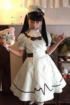 Light Green [Mint Prescription] Stand Collar Short Sleeves Vertical Stripe Printed Bow Sweet Lolita Nurse Dress