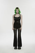 Black Spliced Slim Eyelet Women's Punk Pants