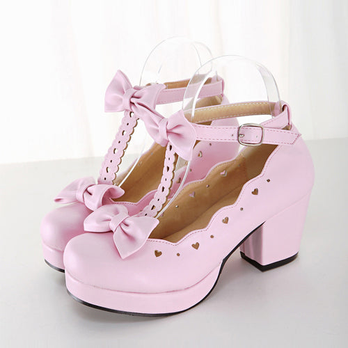 Bowknot Heart-shaped Hollow Out Lolita High Heel Shoes