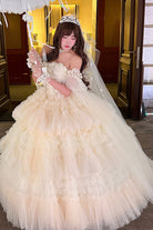 White [Maiden’s Love] Off Shoulder Triple-Layered Ruffled Hanayome Bow Lace Sweet Princess Lolita Dress