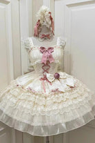 Apricot [Rose Canticle] Sleeveless Multi-Layered Bowknot Lace Lace-Up Pearl Ballet Sweet Lolita Jsk Dress