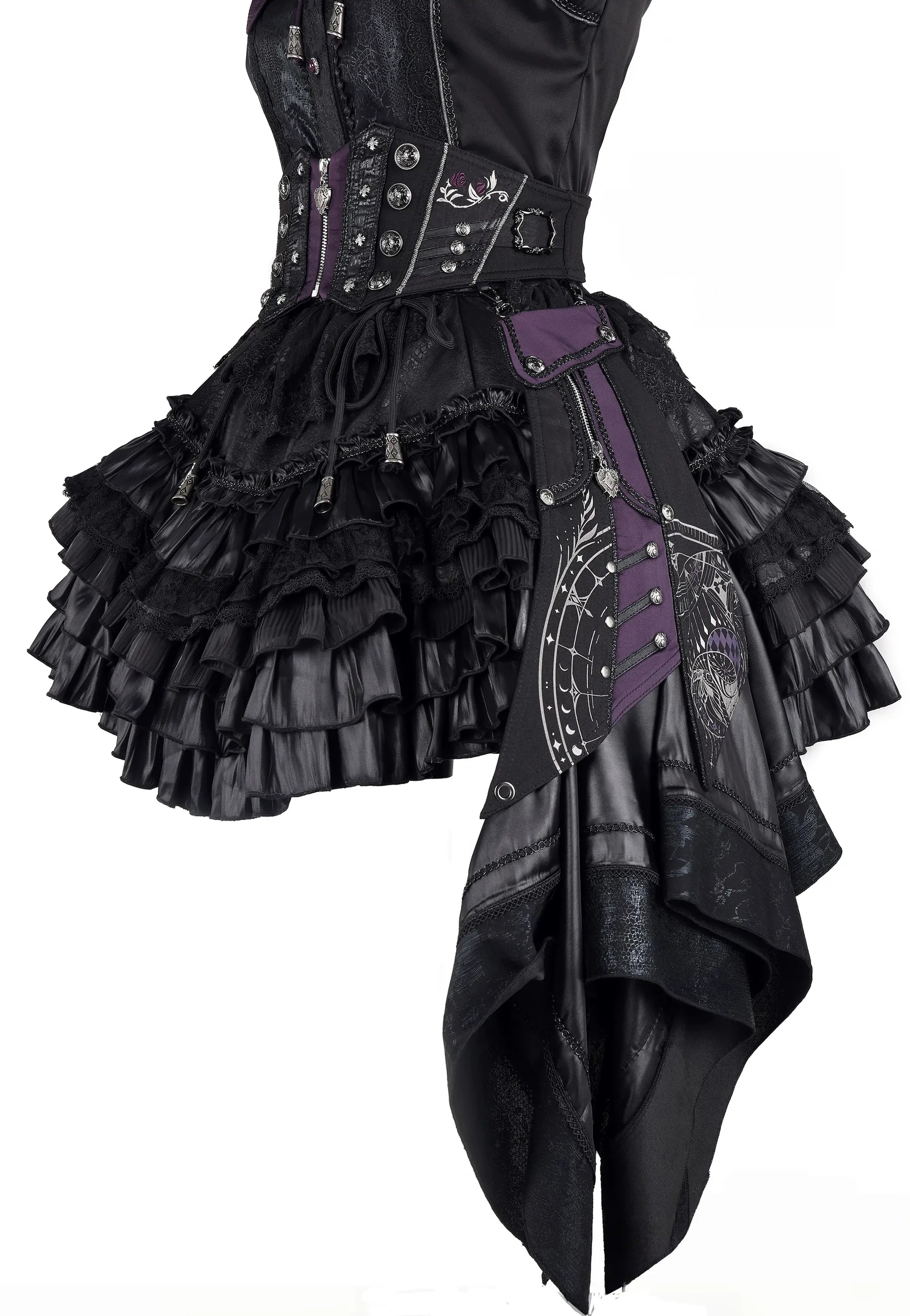 Nothing - Gothic Lolita Waist Cincher, Star and Moon Print Dress Train