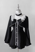 Black [Twilight Prelude] Long Sleeves Ruffled Bow Lace Jirai Kei Japanese Dress and Shorts Set