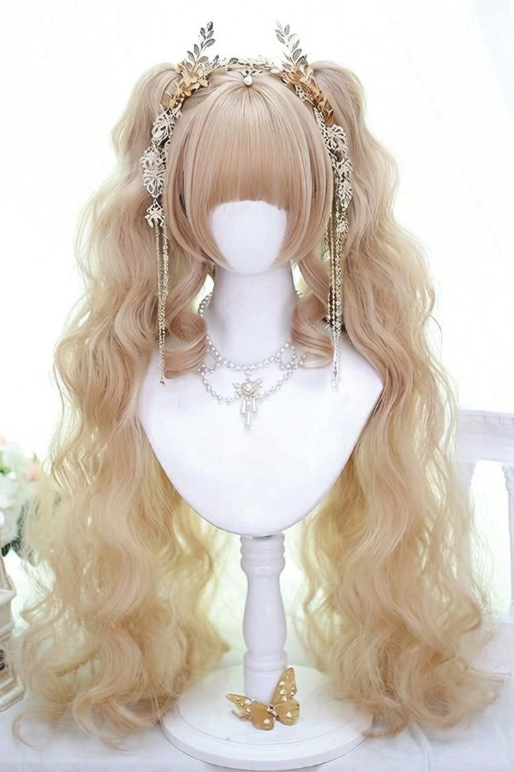 Creamy Gold Soft Waves with Light Airy Bangs Twin-Tail Wig Set