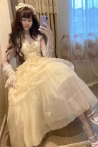White [Beauty and the Beast] Hanayome Bowknot Lace Mesh Sweet Princess Lolita Jsk Dress