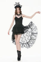 Black Women's Gothic Vintage Lace Multi-Layered Ruffled High-Low Slip Dress