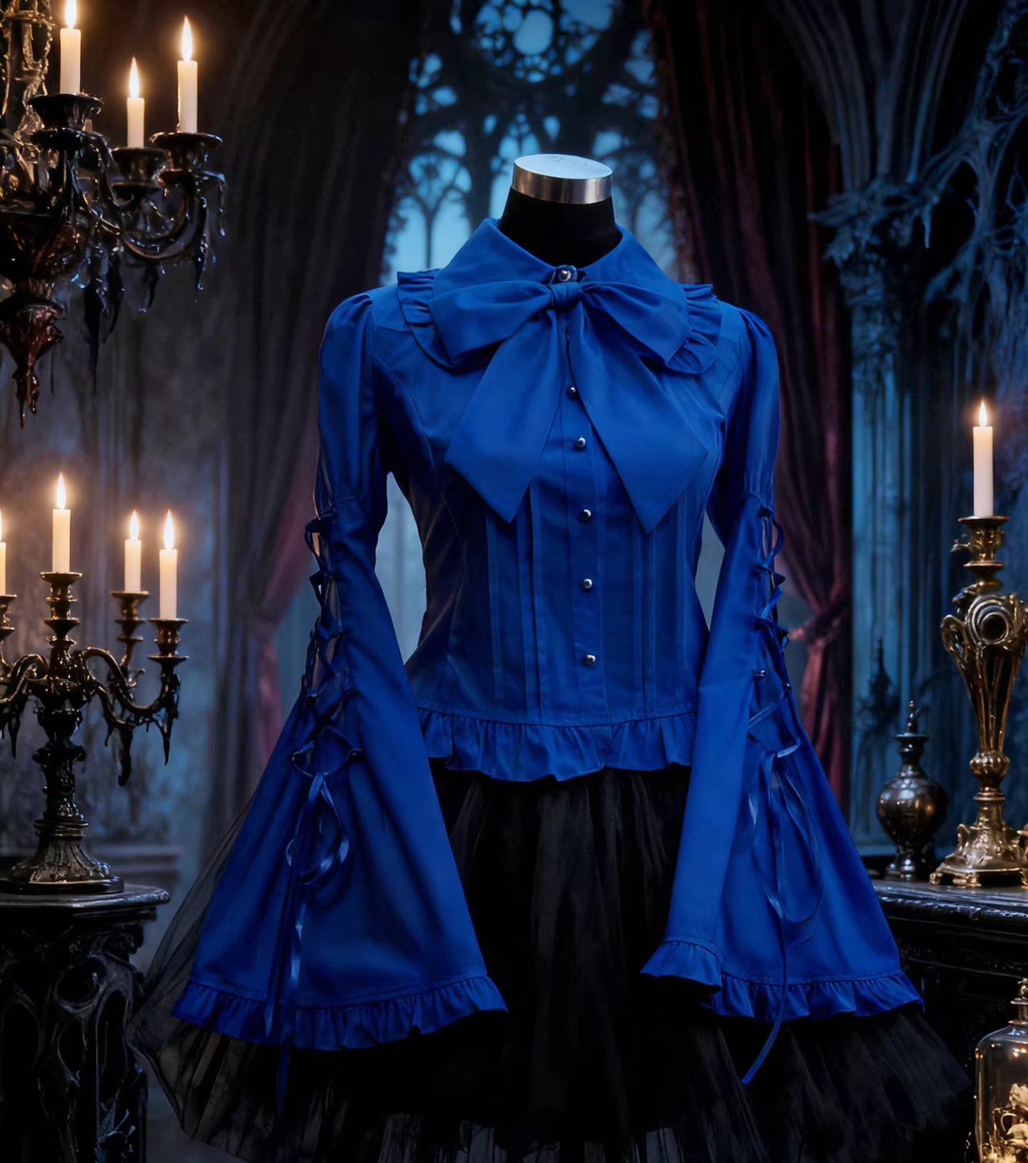 Night Prayer - Gothic Lolita Cotton Blouse, Hime Sleeve