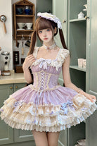 Purple [Flory Butterfly] Double-Layered Ruffle Bowknot Lace Lace-Up Sweet Ballet Lolita Jsk Dress