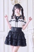 Sweet Off Shoulder Short Sleeves Hollow Bowknot Jirai Kei Japanese Blouse